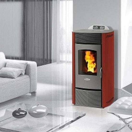 Fair Pelletkachel Z12 – 12 kW – Krachtige verwarming in modern design – Tot 340 m³ – Gietijzer - Bordeaux