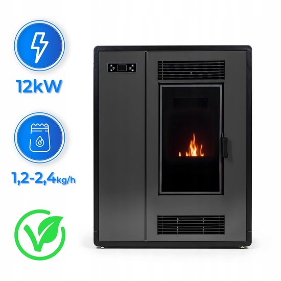 THUNDER® Pelletkachel | ARIA-ZWART I 12 kW | totaal 80 m² | Wi-Fi | Bedieningspaneel | Thermostaat |