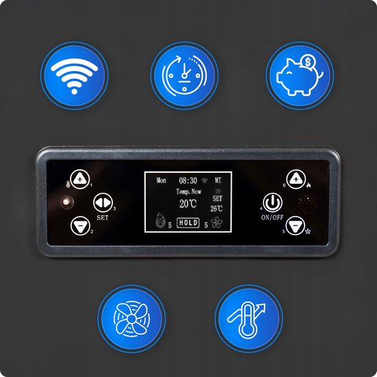 THUNDER® Pelletkachel | ARIA-ZWART I 12 kW | totaal 80 m² | Wi-Fi | Bedieningspaneel | Thermostaat |