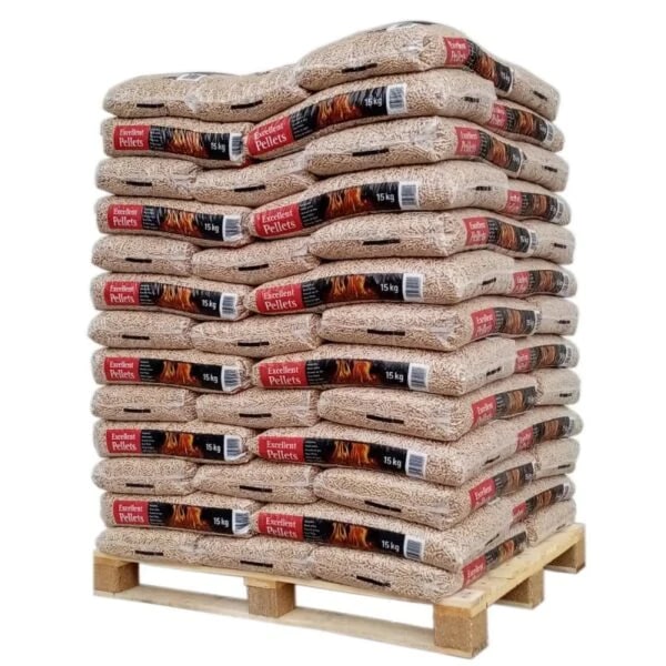 Uitstekende pellets – palletwagen 65 zakken houtpellets (15 kg/zak)